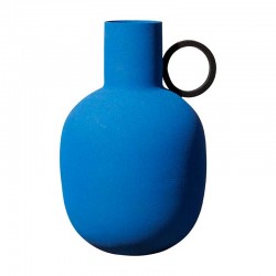 Vase métal bleu grec graphique